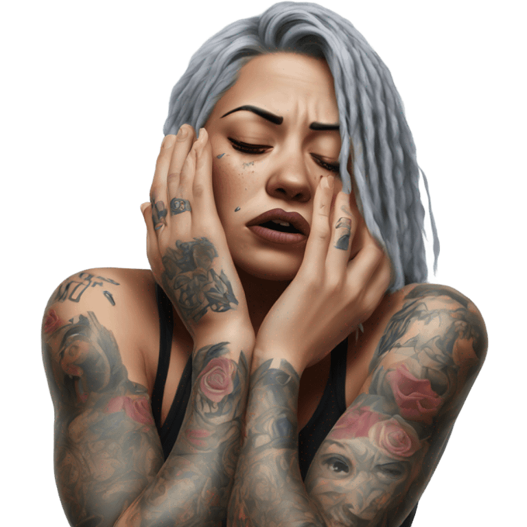 Hyper Realistic Beautiful tattooed woman crying pulling her boyfriends hand  emoji