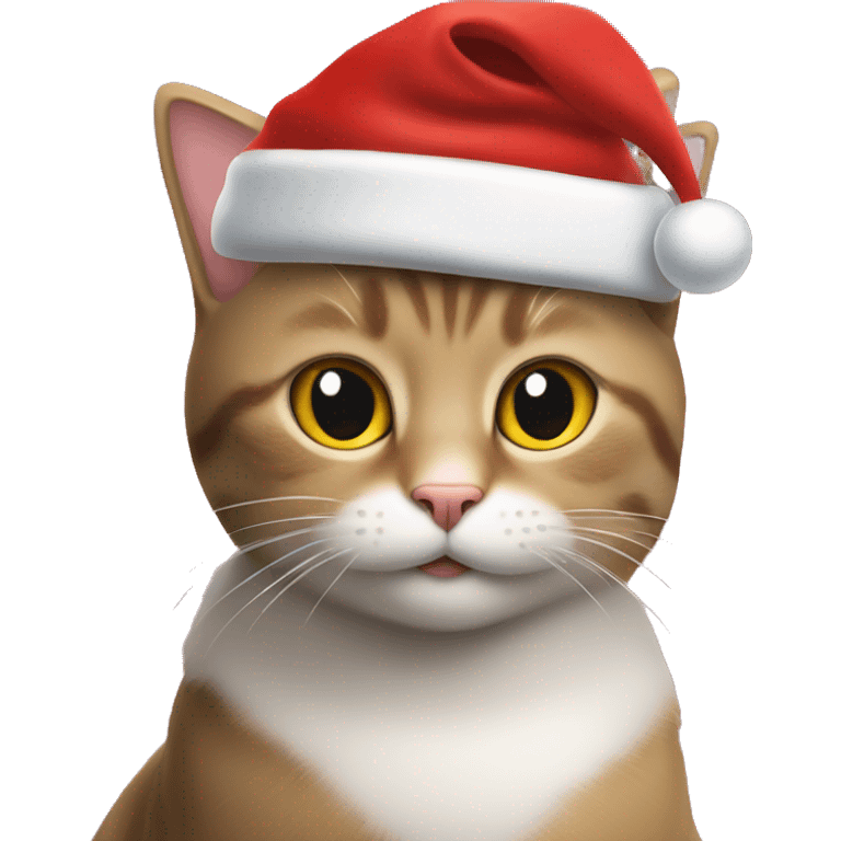 Cat with Santa hat on and Christmas tree lights around neck emoji