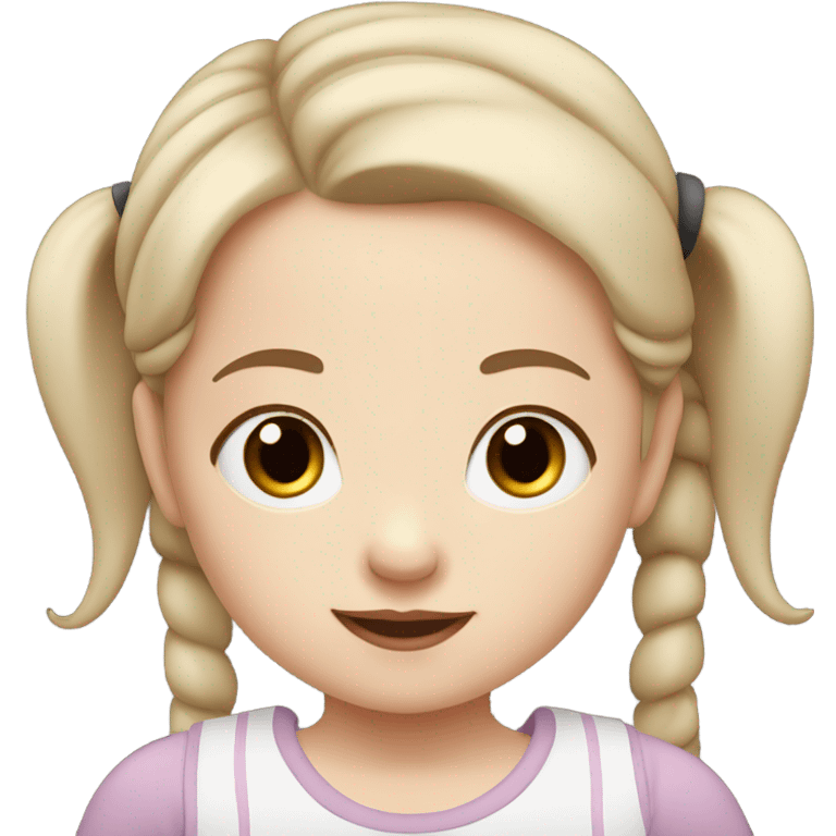 pale white toddler girl with brown straight pigtails and big black eyes not blonde emoji