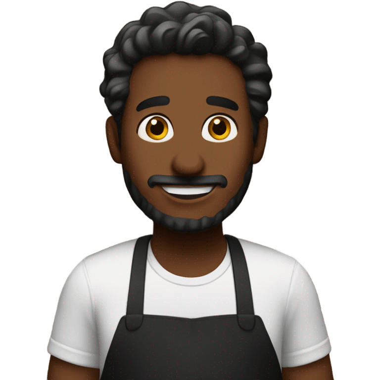 A Starbucks man wearing a black apron with a cup of coffee in his hand. emoji