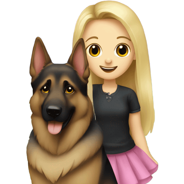 dark german shepherd with cute blonde girl emoji