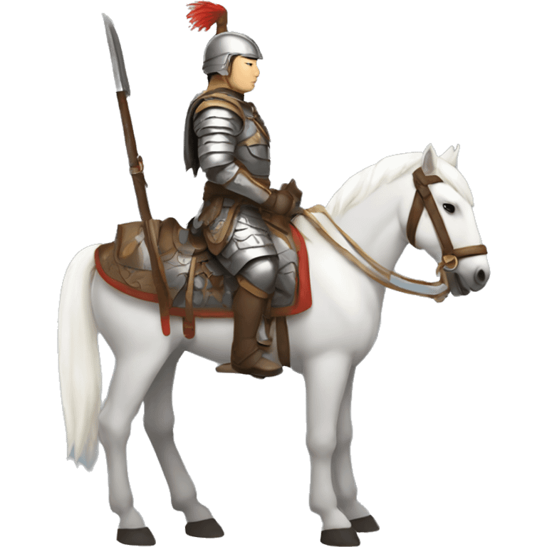 a mongolian soldier  with white skin and leather armor on a horse from the side emoji