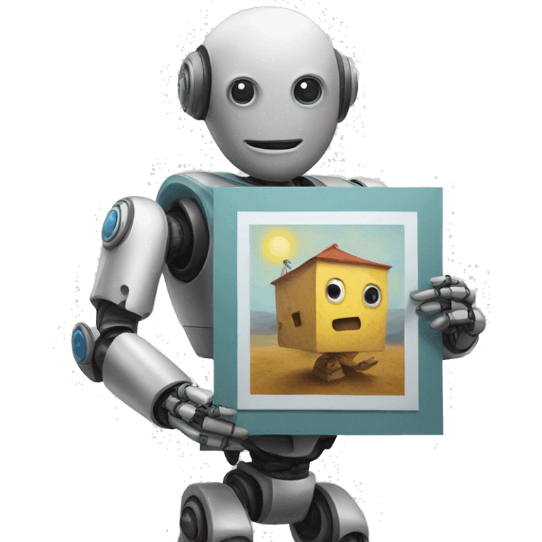 robot holding his painting emoji