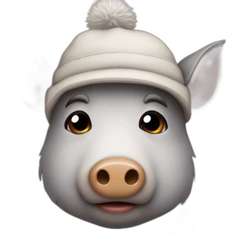 Full face unemotional boar with stubble in a winter hat emoji