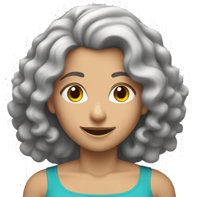 Caucasian women with curly gray hair lifting weights emoji