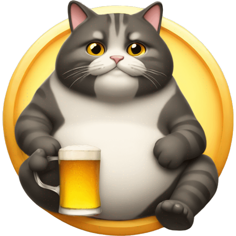 Fat cat drinking a beer emoji