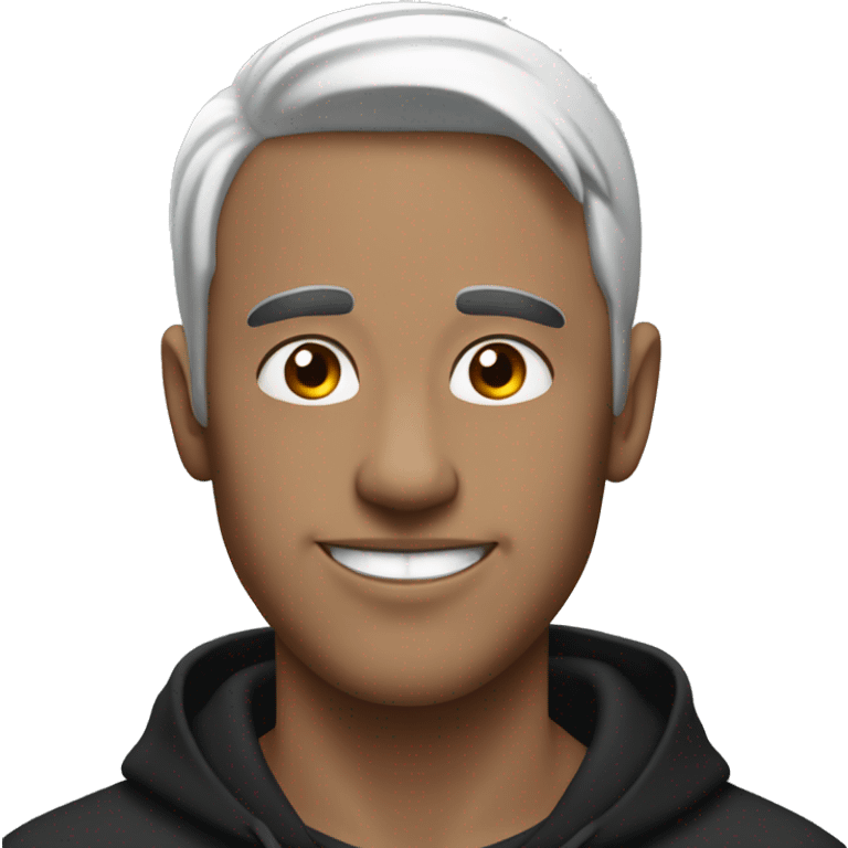 a guy with WHITE horns on his head, black hair and black hoodie, that is happy emoji