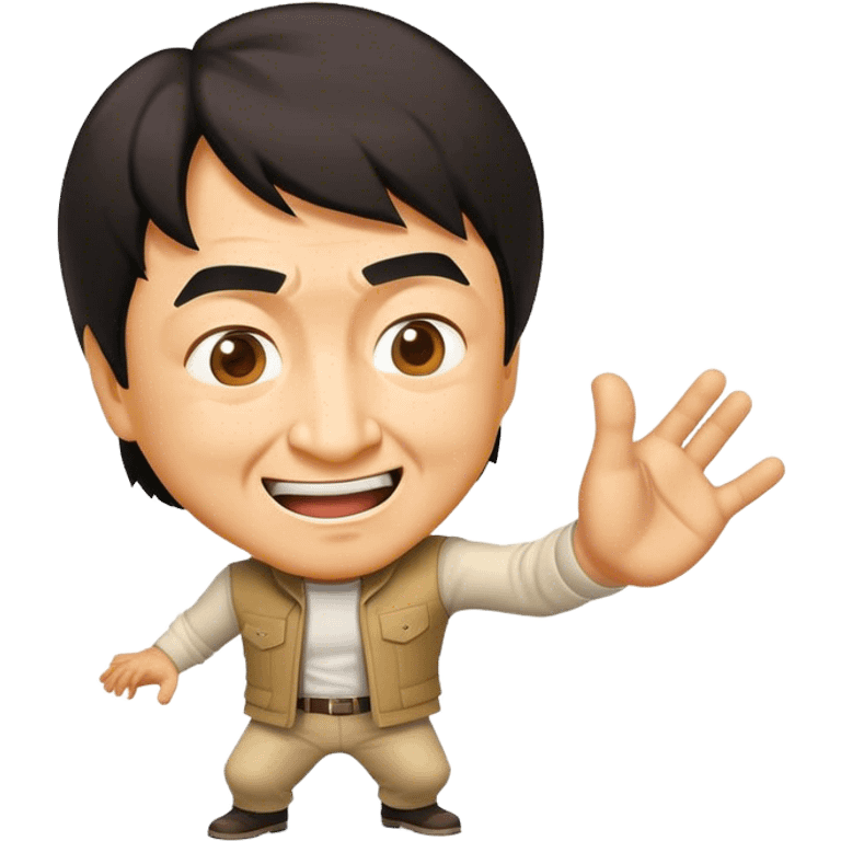 Cinematic Realistic Jackie Chan Pop Culture Emoji, depicted with playful agility and charismatic charm rendered with lifelike textures and vibrant, action‚Äêpacked lighting. emoji