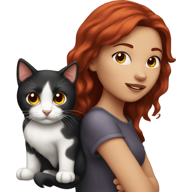 Dark redhair Girl with a Cat  emoji