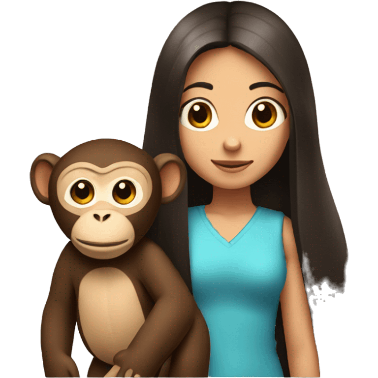 girl with dark brown long straight hair with monkey on her shoulder  emoji