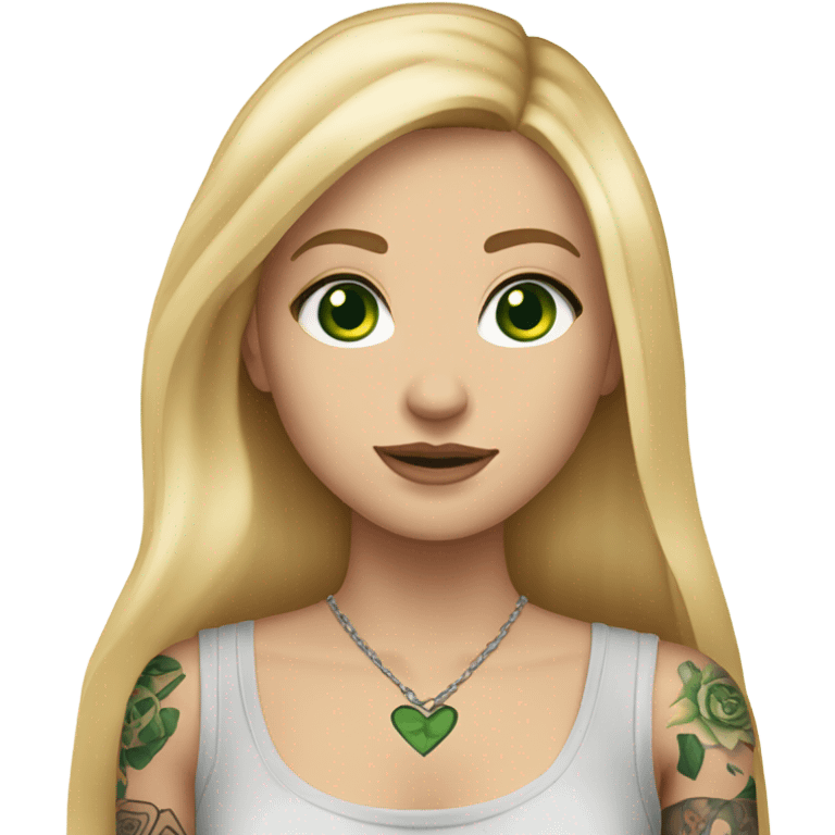 White girl with Long straight blonde hair, green eyes and tattoos emoji