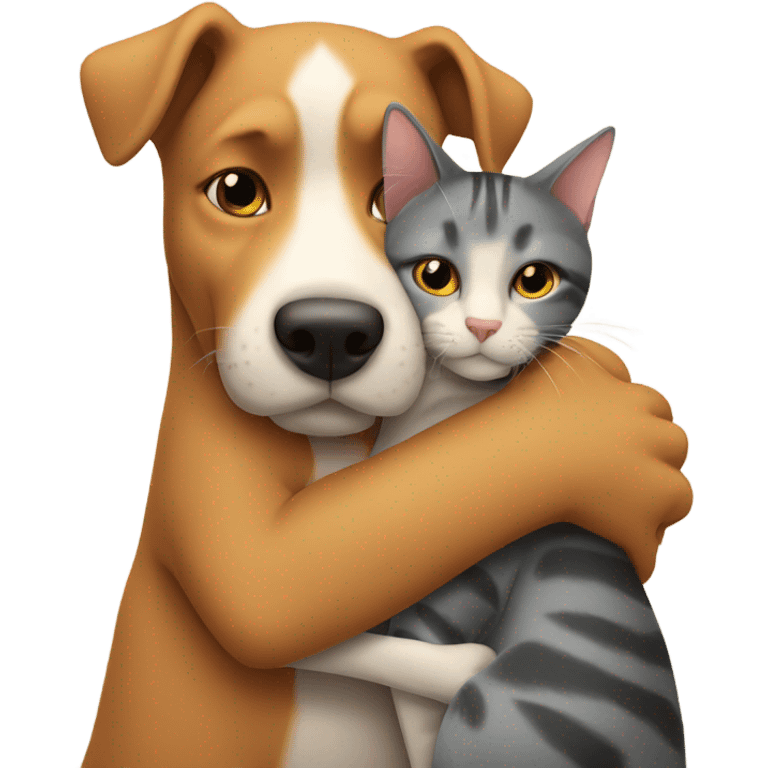 A dog hugs a cat emoji