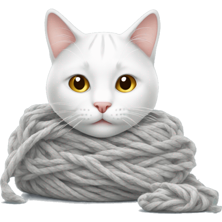 white gray cat with yarn emoji