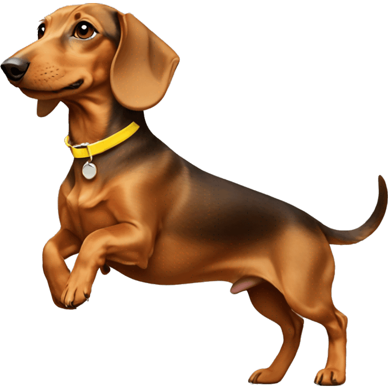 Running light brown dachshund with a yellow collar  emoji