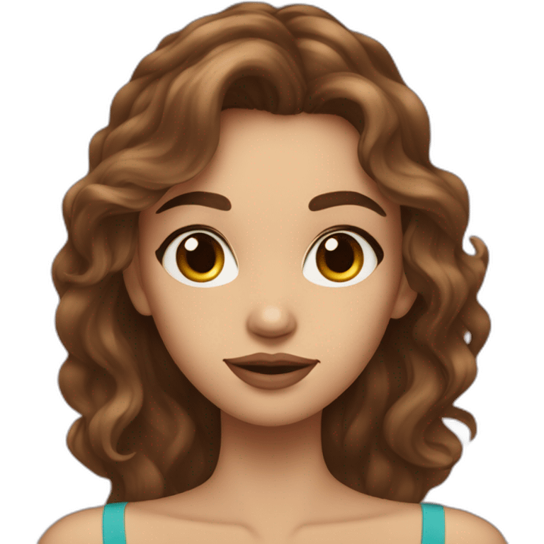 long wavy brown hair skinny girl with thin face and makeup from head to chest emoji