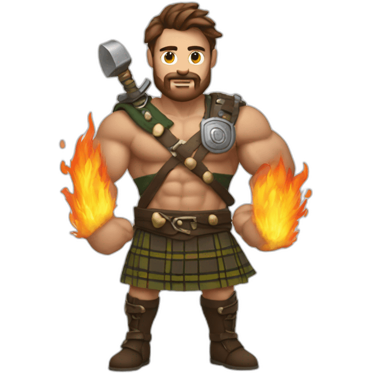 monty starts fire wearing a kilt flex bicep brown hair emoji