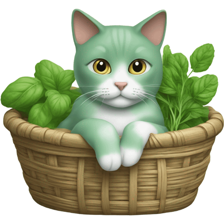 Minty cat with a basket full of herbs  emoji