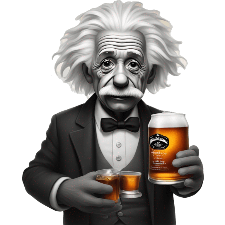 Albert Einstein drinking Jack Daniels with an old chimpanzees bold  emoji