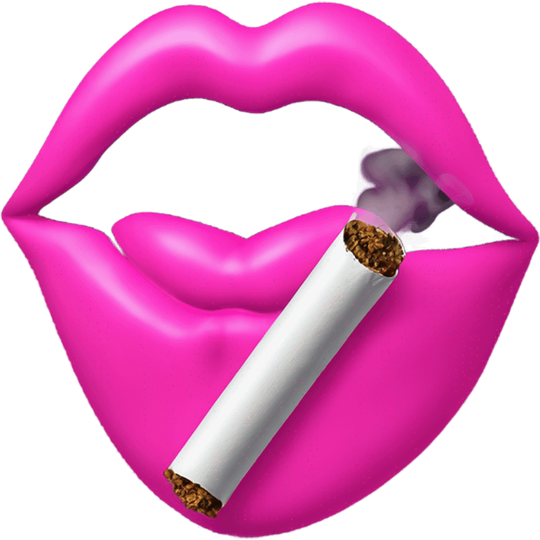 Neon pink lips are blowing smoke, and a cigarette is in her mouth emoji