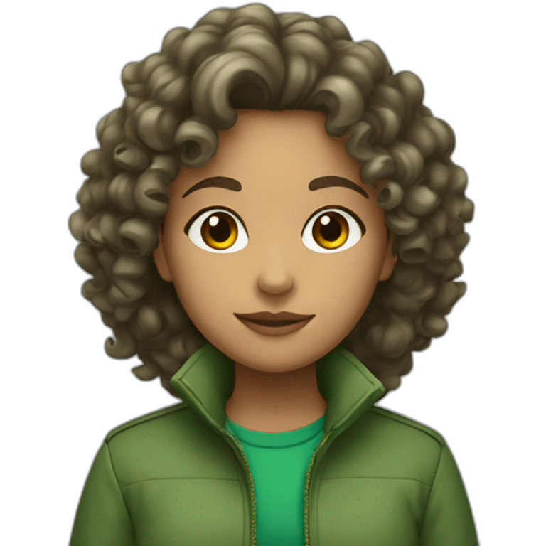 girl with curly hair in green jacket emoji