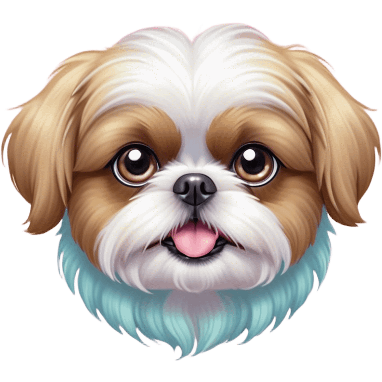 Cinematic Comical Shih Tzu Portrait Emoji, Head cocked with a hilariously exaggerated, shocked expression and twinkling, comically wide eyes, showcasing a fluffy, luxurious fur in soft pastel tones, simplified yet whimsically detailed, glowing with a playful, sassy radiance, high shine, exuding a humorous and cheeky charm, styled with a soft glowing outline, capturing the essence of a Shih Tzu that looks as if it could burst into a fit of playful antics at any moment! emoji