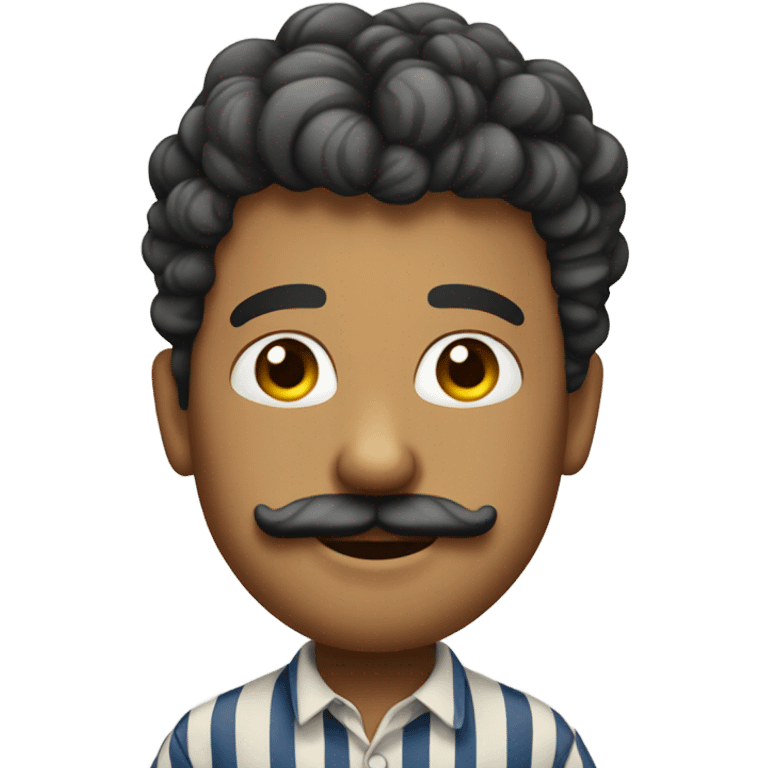 Little French man with curly mustache and striped shirt smirking emoji