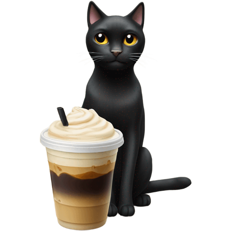 a black cat with iced latte emoji