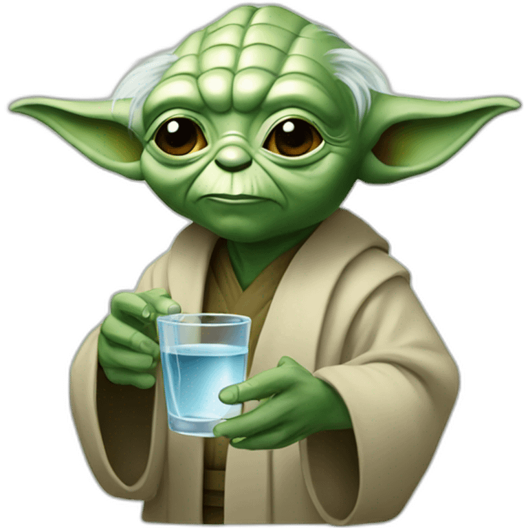 Yoda with glass of water emoji