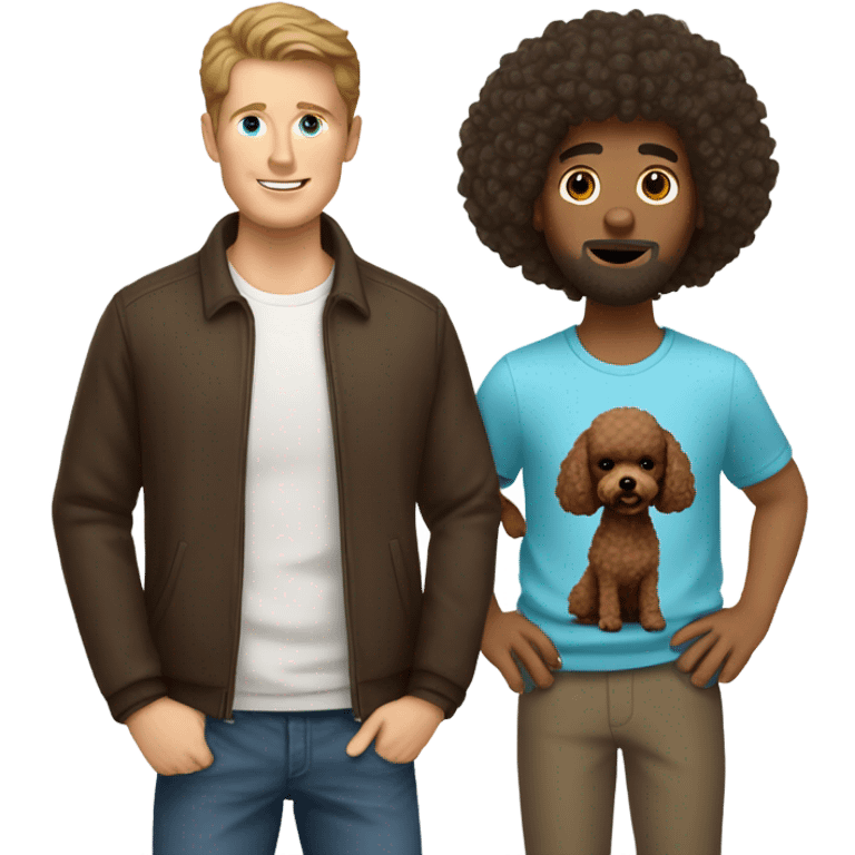 white guy with dark hair holding brown toy poodle emoji