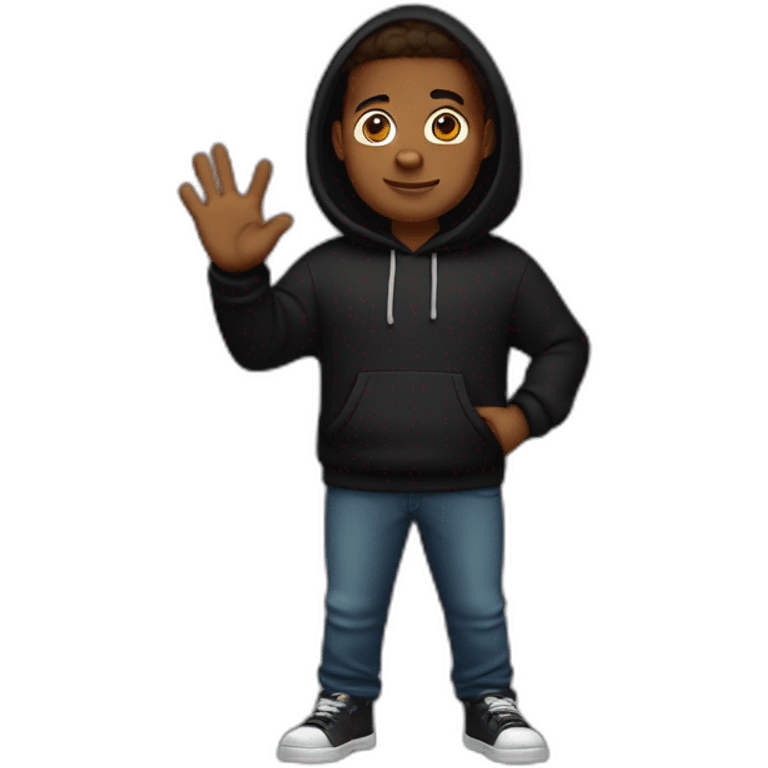 A brown skin guy in black hoodie, little fatty , waving hand , looking straight  emoji