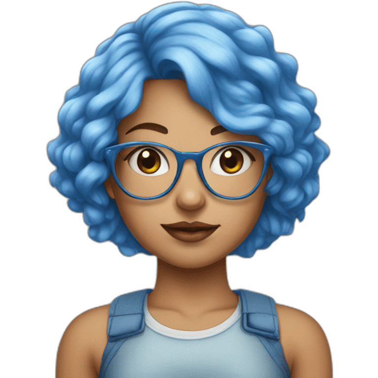 as a drawing of a girl with blue hair wearing a crop top with clear glasses emoji