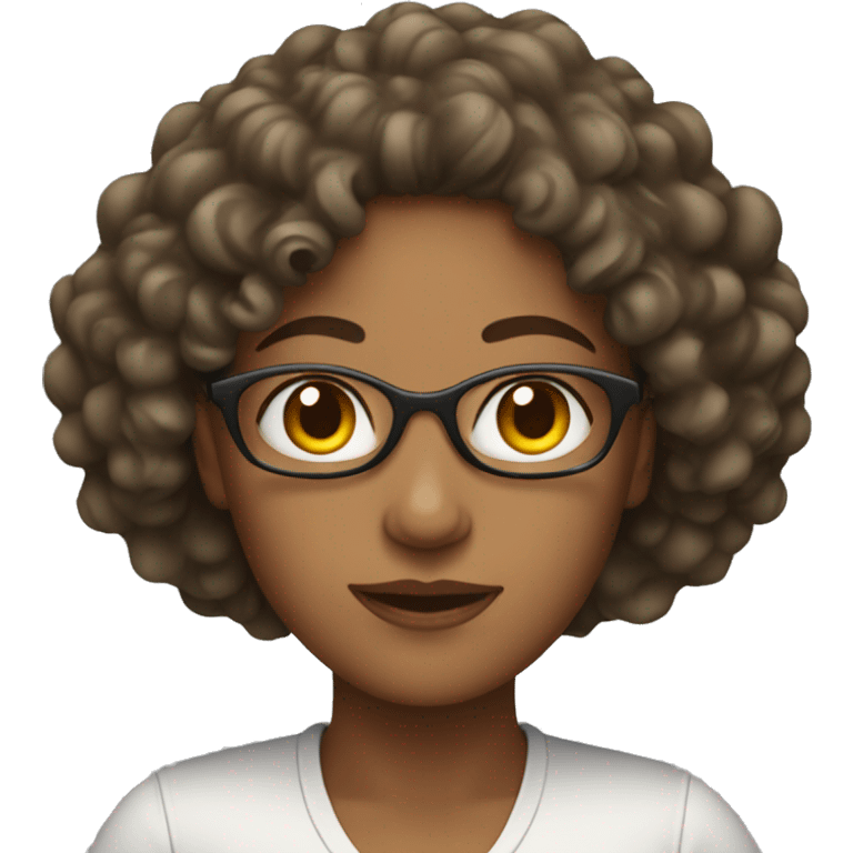 woman with curly hair with computer emoji