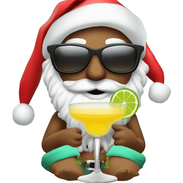 Santa with a margarita on the beach with sunglasses  emoji