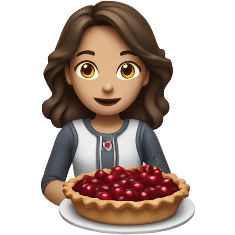 Girl, brunette, eating cherry pie emoji