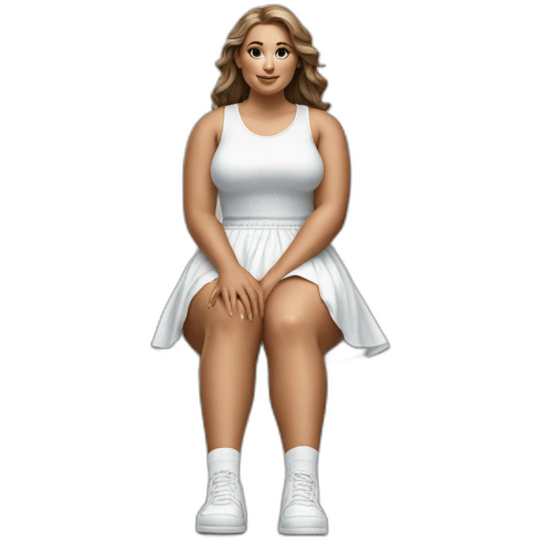 hyperrealistic-full-body-caucasian-curvy-beauty-sitting on the ground-small white-skirt-white knickers white socks emoji