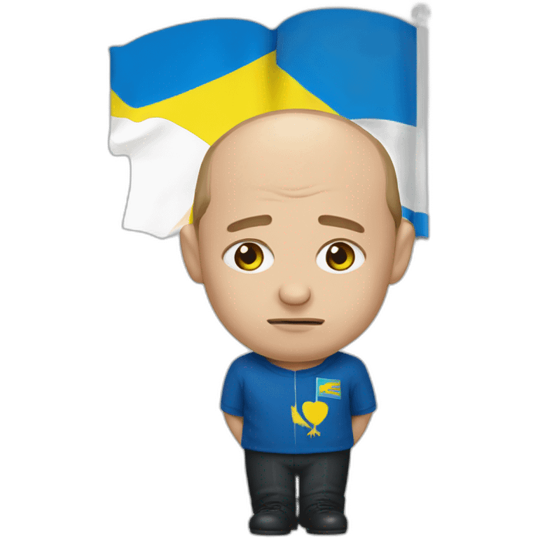 Vladimir Poutine crying holding Ukrainian flag emoji