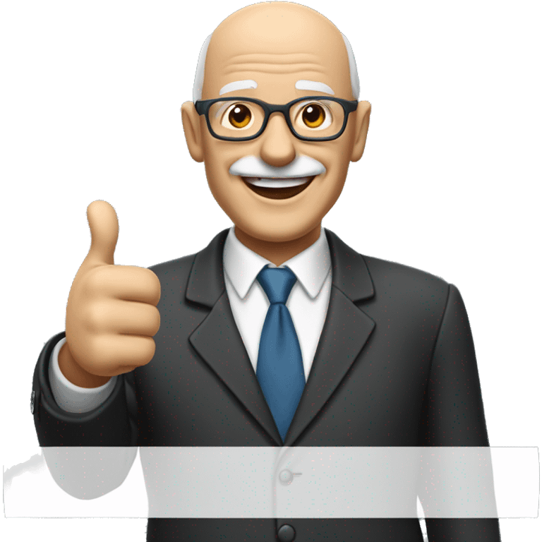 smiling, half-bald old man light glasses in a suit with thumb up emoji