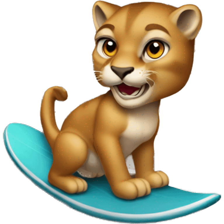 Cougar riding a chess board like a surf board emoji