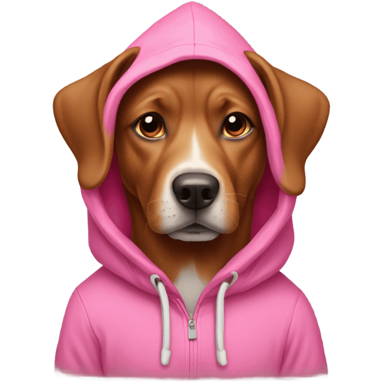 Brown dog wearing pink hoodie emoji