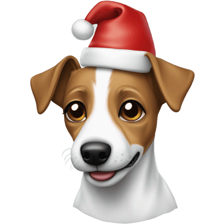 Jack Russel terrier wearing Santa hat emoji