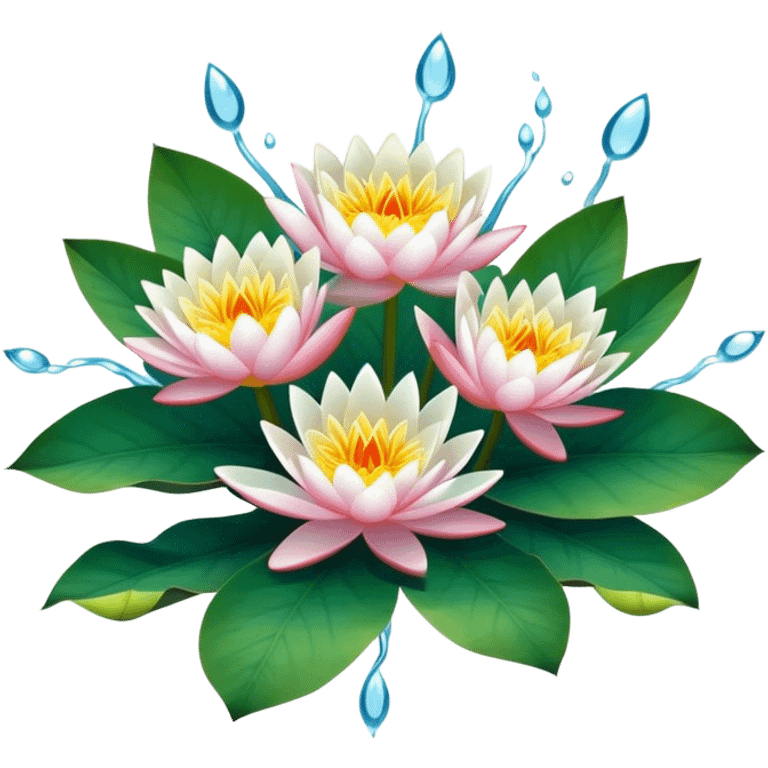 luxuriant, bouquet Water Lily, stem, Water Lily leaf emoji