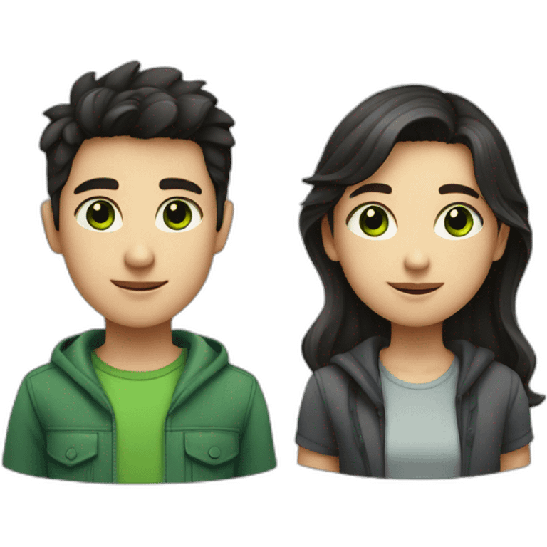 a boy with dark hair and dark eyes and a girl with green eyes and light hair emoji