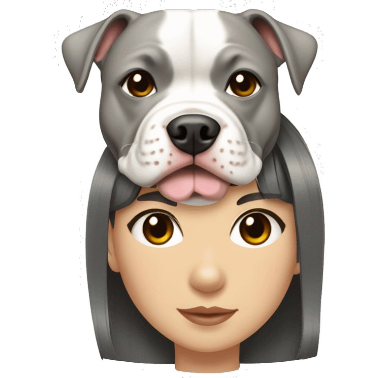 Gray and white pitbull with a Japanese girl with bangs emoji