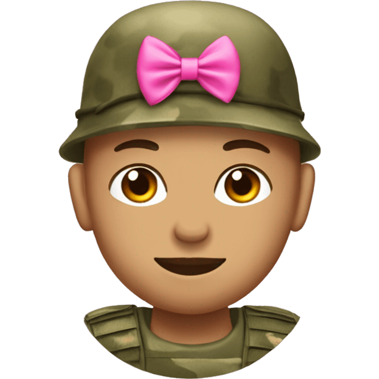 soldier in camouflage with pink bow on head emoji