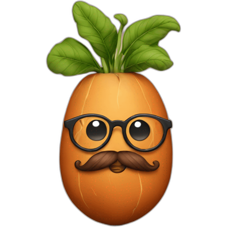 sweet potato with glasses and a beard emoji