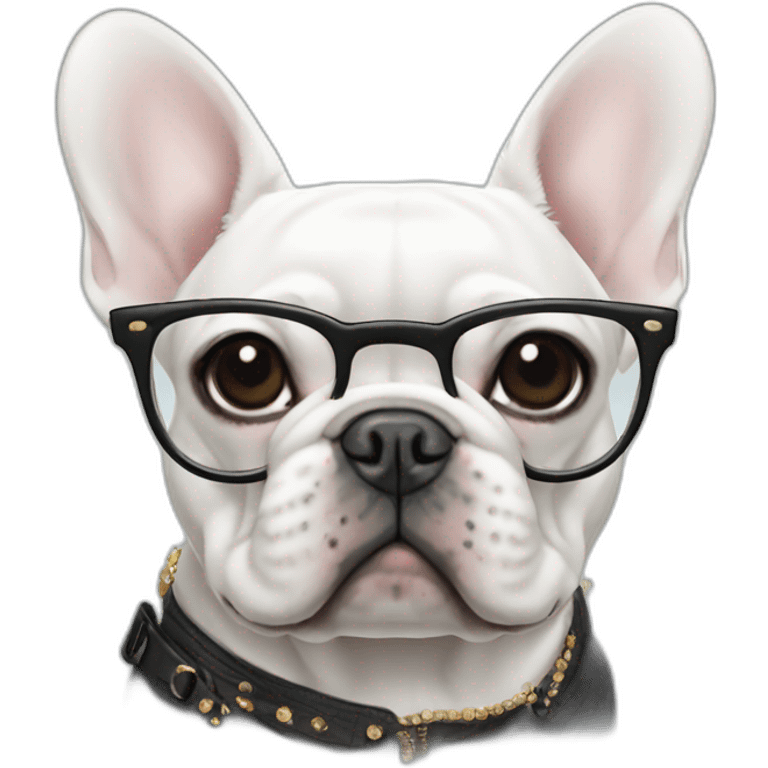 Fashion white FRENCH BULLDOG with fashion glasses emoji