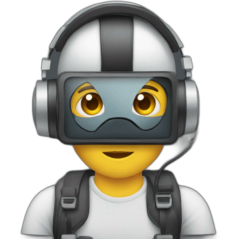 A person with headset holding a camera emoji