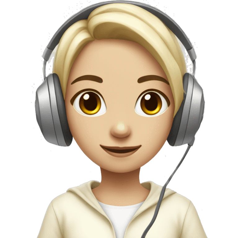 Girl in cream pyjamas gaming with headset on emoji