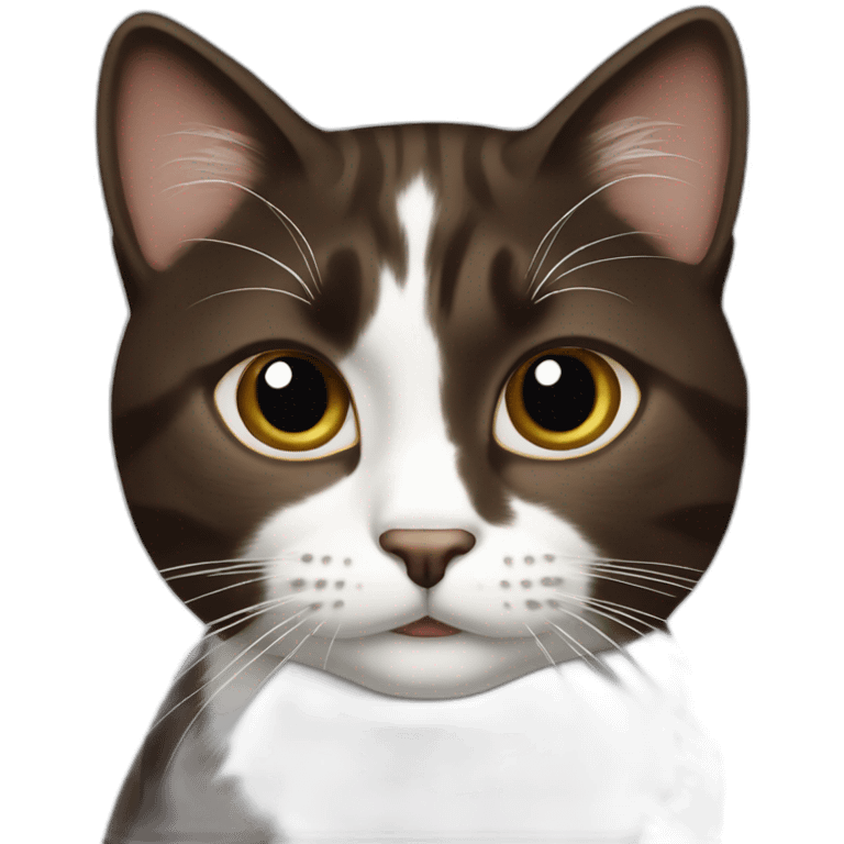 one cat dark brown and white emoji