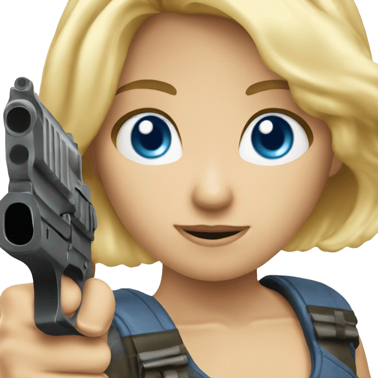 Blonde hair blue eyes girl holding gun up emoji